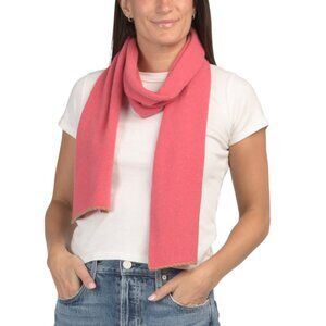 PORTOLANO Green/pink Lambswool Blend Scarf With Contrast Whip Stitch Trim